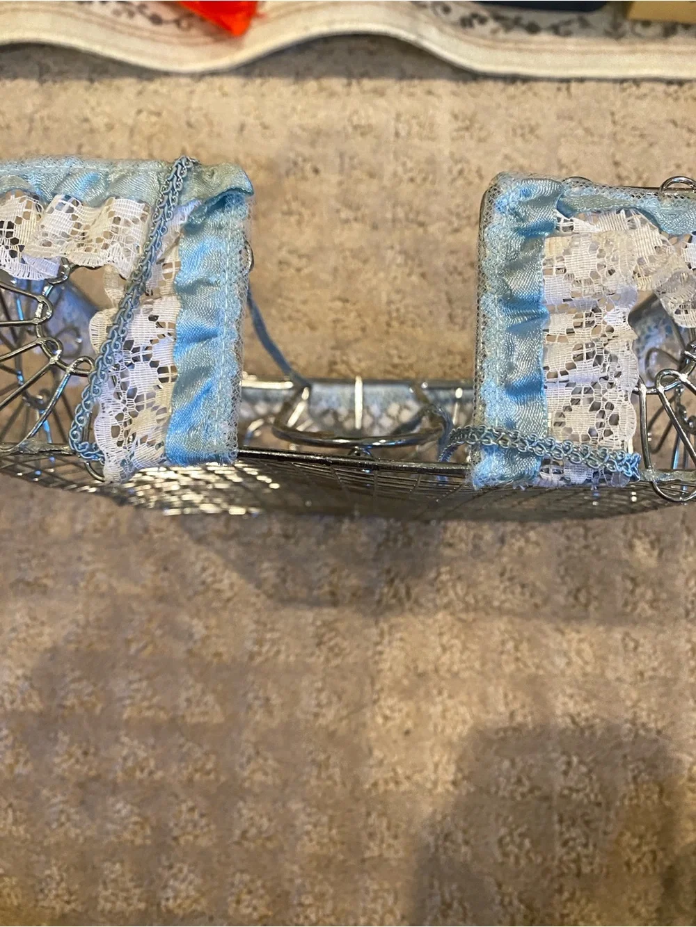 Basket, Metal Floral Divided Organizer Silver Finish